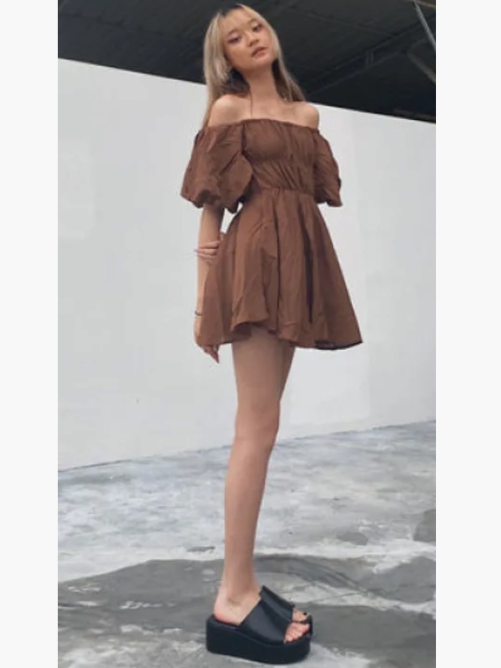 PRINCESS POLLY Halton Brown Short Sleeve Balloon Mini Dress Women’s SZ 12